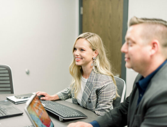 Two business people in a meeting